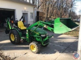 John Deere 2520 MFWD Acreage Tractor. This tractor has a 200 CX loader, and incredibly low [10!] hrs