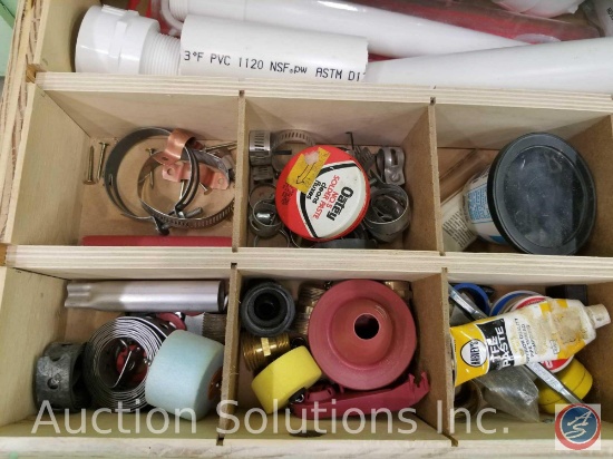 contents of 2 drawers to include plumbing supplies, brass fittings, disc grinding wheels and more