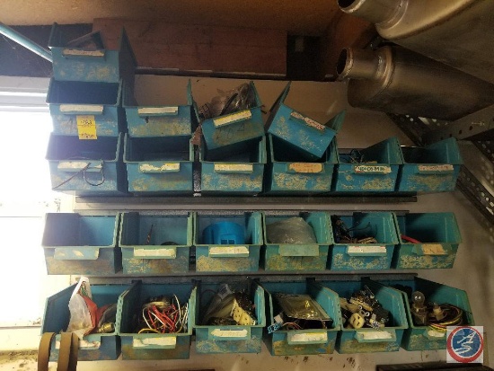 (29) small blue organizers, with wall mounts. Contents included, buyer must remove.