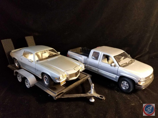(2) piece set including 1500 Chevy extended cab with trailer and 1971 Camaro