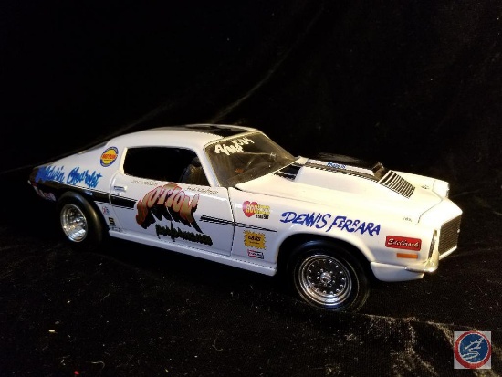Die cast racing Camaro, white in color