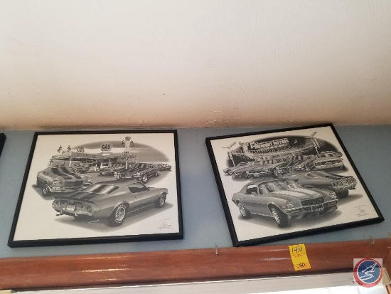 (4) framed Thom flash cards Camaro prints