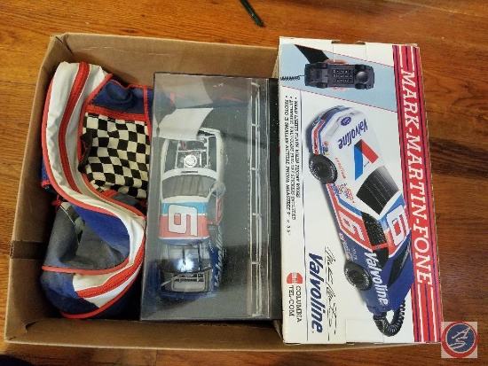 Mark Martin racing cars, phone, and racing bag
