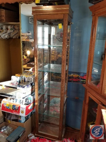 Tall glass display case, lighted and side loading