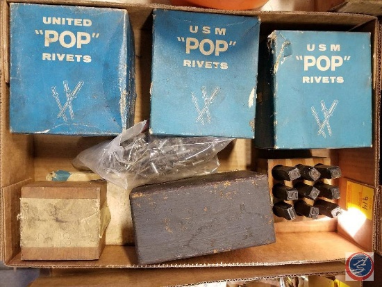 Hand Pop Riveter (model #PRG402), assorted "POP" rivets, number and letter stamps