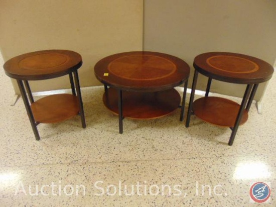 Set of (3) Ashley Furniture Cocktail Tables - Two-Tone Round [1] 36" dia. x 20" height; [2] 24" dia.