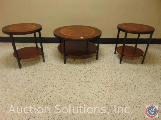 Set of (3) Ashley Furniture Cocktail Tables - Two-Tone Round [1] 36" dia. x 20" height; [2] 24" dia.