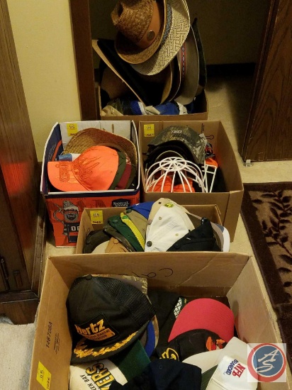 (5) boxes of assorted baseball caps and cowboy hats (closet floor)
