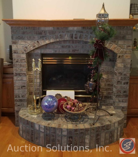 Stone Fireplace Surround w/ Wood Mantel including Gas Fireplace Pit w/ Heat-N-Glo Remote {Contents