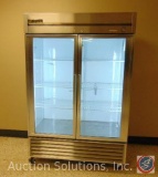 True Model T-49G Lighted, 2-Glass Door, Refrigerated Merchandise Cooler on Casters w/ Electronic