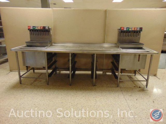 Stainless Steel Waitress Station w/ [2] 8-Head Soda Dispensers, Model: Unknown, 124" x 36" x 35"