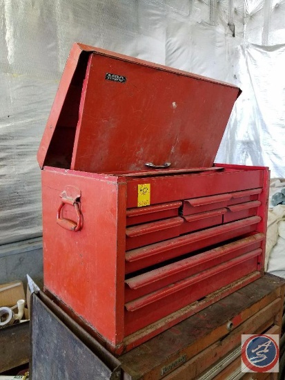 9 drawer red metal tool chest (contents included)