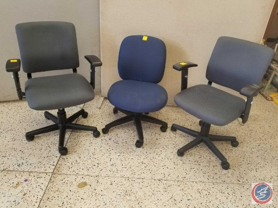 [3] Office chairs on wheels, [2] matching. {SOLD 3x THE MONEY}