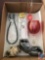 [2] gun locks, pair of safety glasses, a weather swan, a Disney wine glass and a small Chihuahua pot