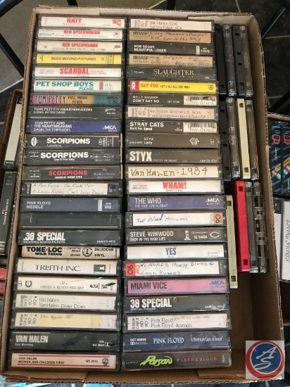 (2) flats of assorted music cassettes from the 70s and 80s