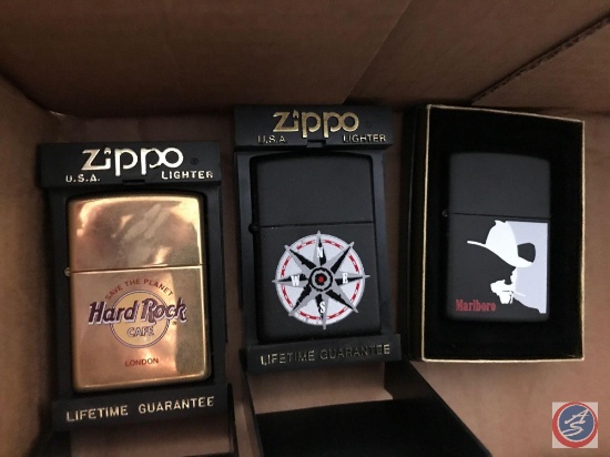 (3) {NEW} Zippo Lighter?s (Hard Rock Cafe, Compass, Marlboro), tie clasps, Nebraska battery operated