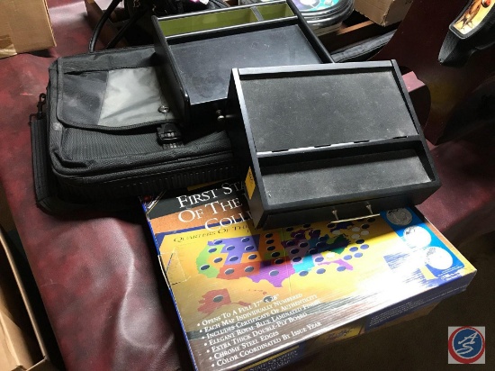 2 display storage boxes, a quarter collector board, computer bag