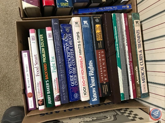 5 boxes assorted cookbooks, legal help, more
