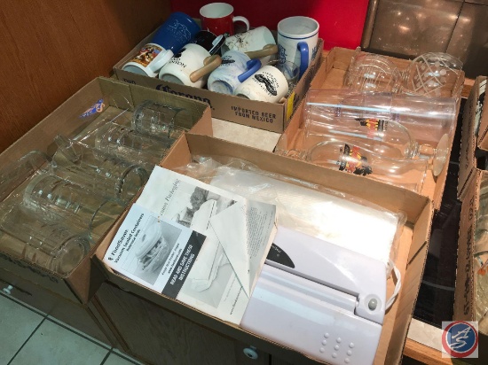 (4) flats of assorted glasses, mugs, cups