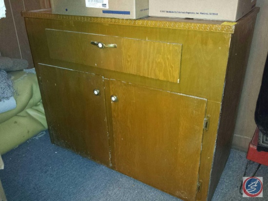 Small Vintage Wood Single Drawer, 2-Door Side Cabinet