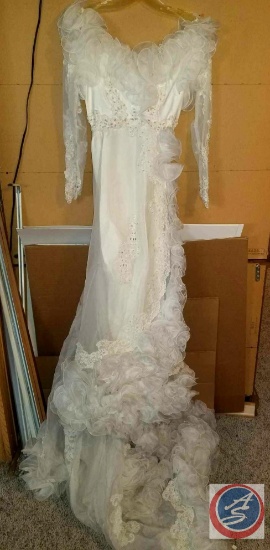 Formal Long-Sleeve Bridal Gown (ca. 1980's) w/ Wedding Veil Hat