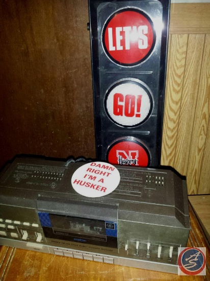 Nebraska Husker Flashing Stoplight and a Stereo AM/FM Clock Radio Cassette Player w/ Equalizer
