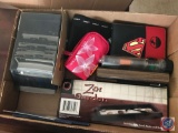 Zen Garden w/ Tray, Sand, Rocks and Rake; a stapler, index card file, flashlight, notepad