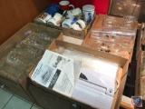 (4) flats of assorted glasses, mugs, cups