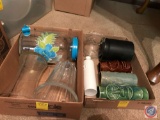 (2) boxes containing iced tea dispenser, vases, bud vase, tiki cups, etc