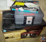 First Alert Strong Box; Digital Scale; Vinyl to CD Digital Recorder Wooden Music Center