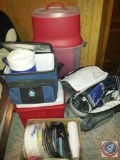 Picnic Coolers, Plastic Gift Wrap Paper Holder; Paper Plates and Cups