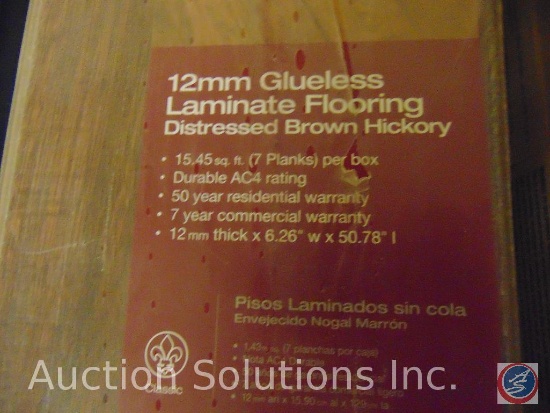 (3) Boxes of [7] Distressed Brown Hickory Laminate Flooring Planks, measuring 6.26X50.78X12mm
