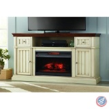 Home Decorators 60 in media console, infrared electric fireplace with antique white and medium