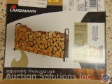 Landmann adjustable firewood rack, customizeable to any length with black finish.