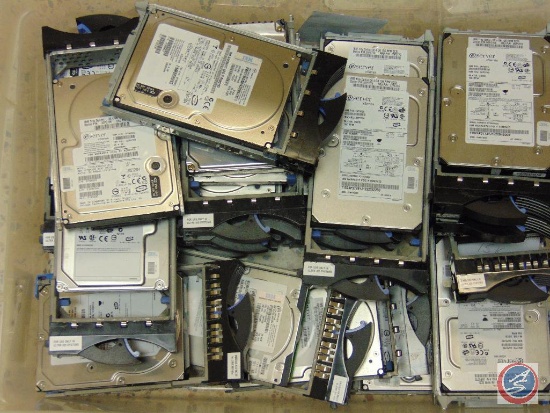 box of assorted e server xSeries computer hard drives (model #IC35L036UCDY10-0)