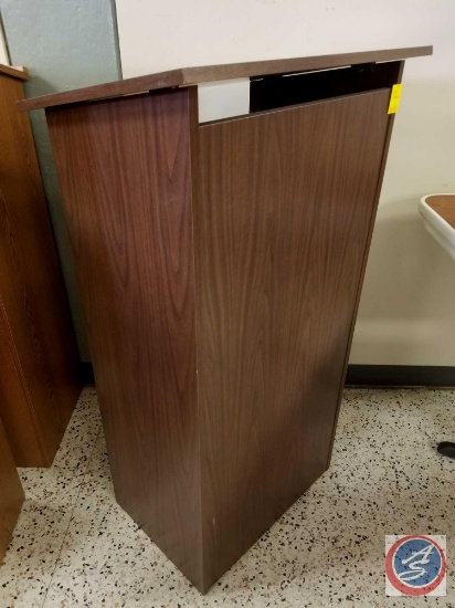 Dark brown wooden podium measuring 24x46.5