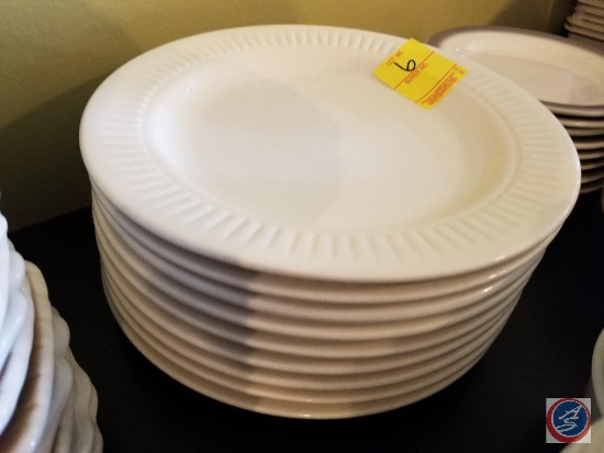 (9) white round dinner plates, marked "M 285" on the bottom.