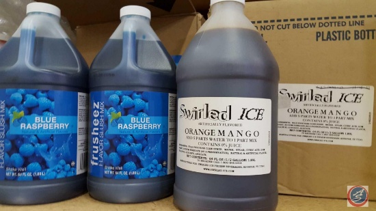 [9] 1/2 Gallons of Swirled Ice Blue Raspberry and Orange Mango Flavor