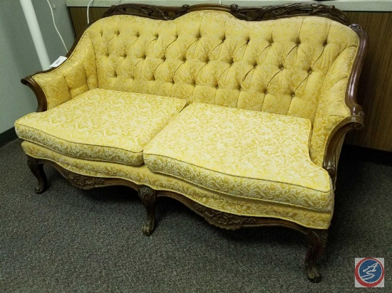 Vintage Prince Howard Furniture Co. Yellow Upholstered Victorian Settee