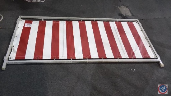 [14] Red and White Striped Heavy Vinyl Canvas Carnival Panels on Frames; [8] 6' x 33'' and [6] 8' x