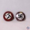 (2) German World War II Enameled Rally Swastika Party Badges.