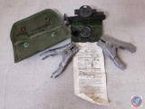 GI issued WWII grenade launcher sight mounts with bag, (2) M83413/7-1 aluminum clamps
