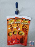 (3) pair of Heat Treat foot warmers size M/L, garrity flashlight