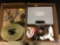 Torch set pieces, broken duck call, large strap, soldering irons, engraving pen, glue gun