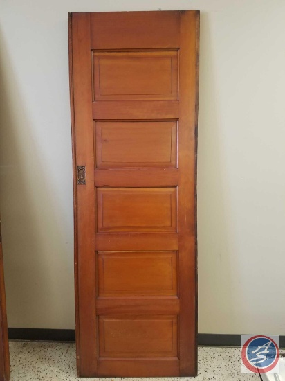 Large antique wood door with ornate lock (no key)- 89" tall x 31" deep