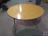 [15] 4' Round Wood Folding Tables w/ Metal Legs {SOLD 15x THE MONEY}