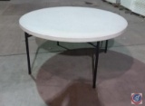 [7] 5' Round White Lifetime Folding Tables w/ Metal Legs {SOLD 7x THE MONEY}