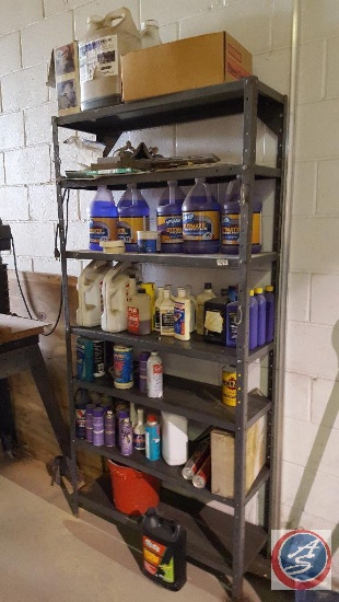 Metal Shelving Unit and All Contents in Garage - Windshield Wash; 20W-50 Motor Oil; Other Misc Auto