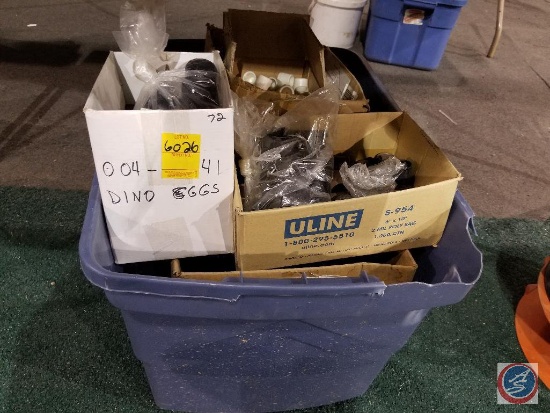 Large Tote Containing Boxes of Black and White Rubber Chair/Furniture Feet Covers