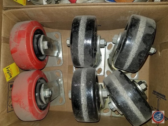 [2] 5x2 Castors w/ Orange Wheels, and [4] Black 5 in. Castors w/ Wheels